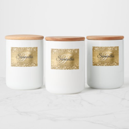 Glittery Gold Glam Extravagant Monogram Lebensmitteletikett (Flaschen)