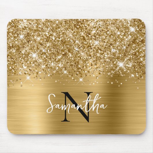Glittery Gold Glam Mit Monogramm Mousepad (Vorne)