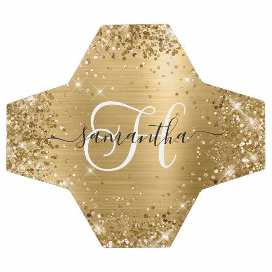 Glittery Gold Glam Monogram Fußball (Flach)