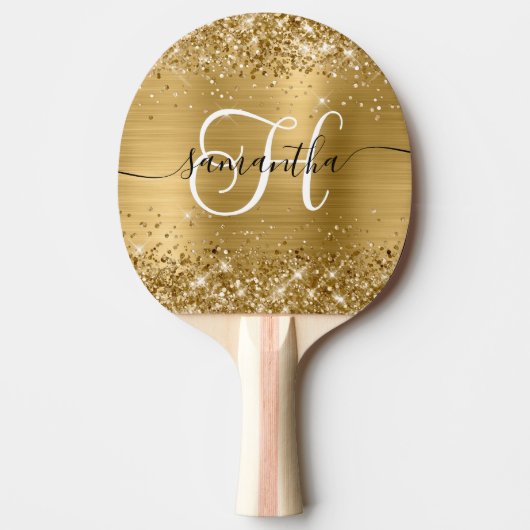 Glittery Gold Glam Monogrammed Tischtennis Schläger (Vorderseite)