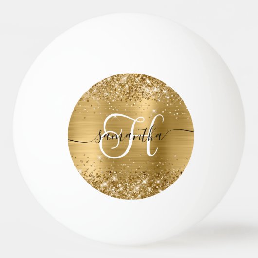 Glittery Gold Glam Monogrammed Tischtennisball (Vorderseite)