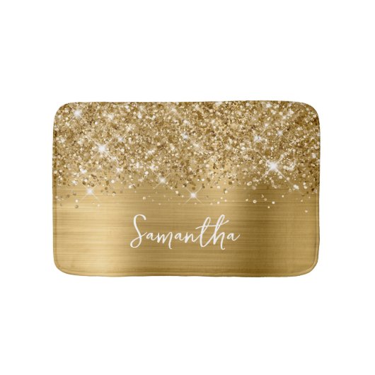 Glittery Gold Glam Name Badematte (Vorderseite)