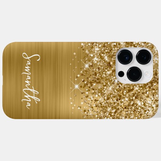 Glittery Gold Glam Name Case-Mate iPhone Hülle (Rückseite (Horizontal))