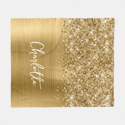 Glittery Gold Glam Name Fleecedecke (Vorderseite (Horizontal))