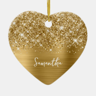 Glittery Gold Glam Name Foto Keramik Ornament