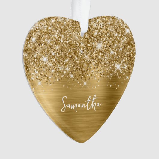 Glittery Gold Glam Name Foto Ornament (Vorderseite)