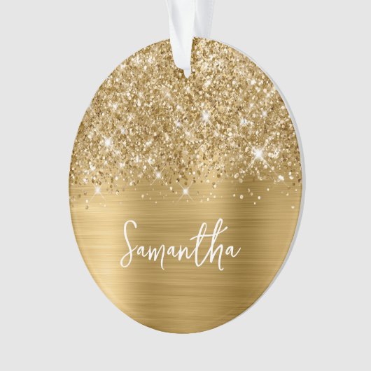 Glittery Gold Glam Name Foto Ornament (Vorderseite)