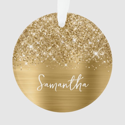Glittery Gold Glam Name Foto Ornament (Vorderseite)