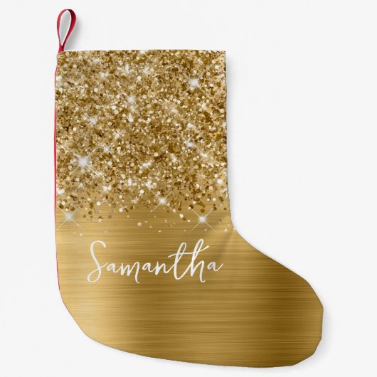 Glittery Gold Glam Name Kleiner Weihnachtsstrumpf (Vorderseite)