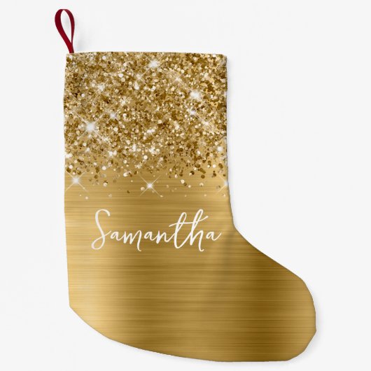 Glittery Gold Glam Name Kleiner Weihnachtsstrumpf (Vorderseite)