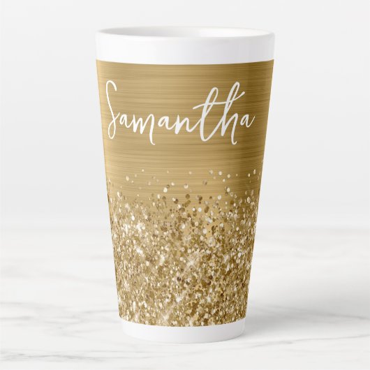 Glittery Gold Glam Name Milchtasse (Vorderseite)