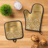 Glittery Gold Glam Name Ofenhandschuh & Topflappen-Set (Oben Unten)