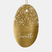 Glittery Gold Glam Name Oval Foto Keramik Ornament (Rechts)