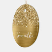 Glittery Gold Glam Name Oval Foto Keramik Ornament (Links)