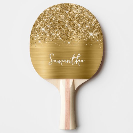 Glittery Gold Glam Name Tischtennis Schläger (Vorderseite)