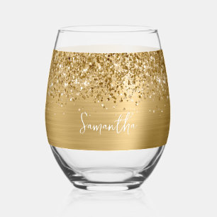 Glittery Gold Glam Name Weinglas Ohne Stiel