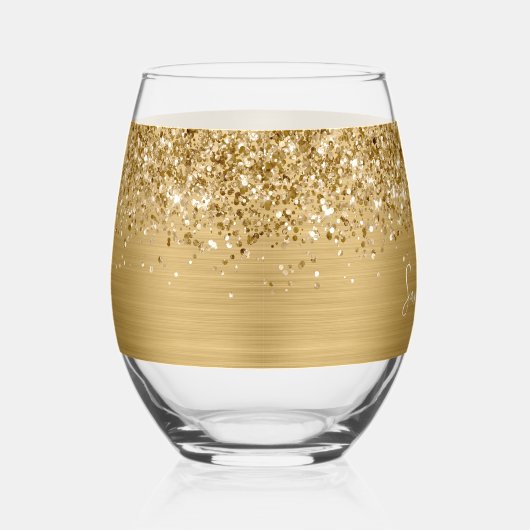 Glittery Gold Glam Name Weinglas Ohne Stiel (Rechts)
