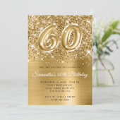 Glittery Gold Glam Nummer 60. Geburtstag Einladung (Stehend Vorderseite)