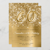 Glittery Gold Glam Nummer 60. Geburtstag Einladung (Vorne/Hinten)