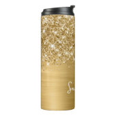 Glittery Gold Glam Personalisierter Name Thermosbecher (Nach links gedreht)