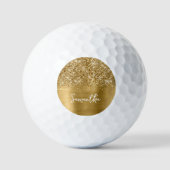 Glittery Gold Glam Script Name Golfball (Vorderseite)