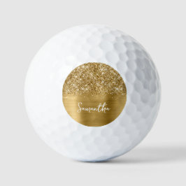Glittery Gold Glam Script Name Golfball