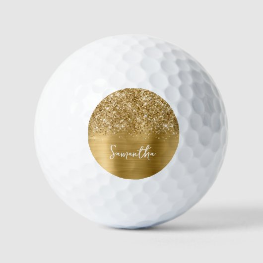 Glittery Gold Glam Script Name Golfball (Vorderseite)