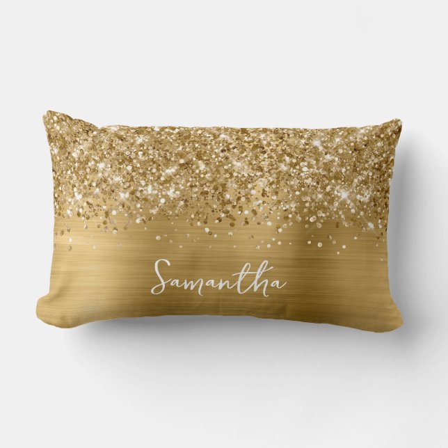 Glittery Gold Glam Script Name Lendenkissen (Vorderseite)