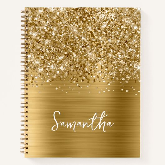 Glittery Gold Glam Script Name Notizblock (Vorderseite)