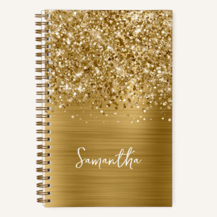 Glittery Gold Glam Script Name Notizblock