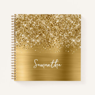 Glittery Gold Glam Script Name Notizblock