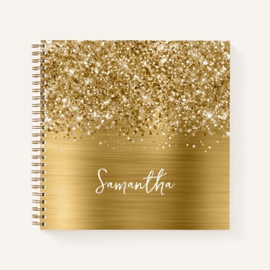 Glittery Gold Glam Script Name Notizblock (Vorderseite)