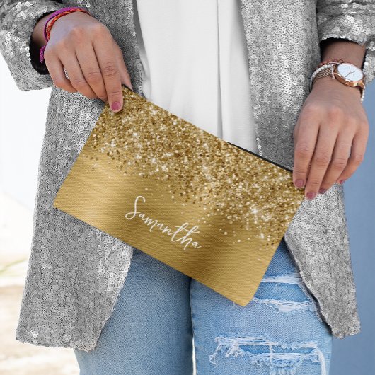 Glittery Gold Glam Script Name Zubehörtasche