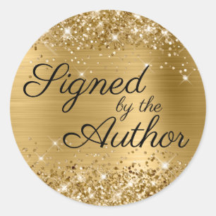 Glittery Gold Glam Unterzeichnet durch den Autor Runder Aufkleber