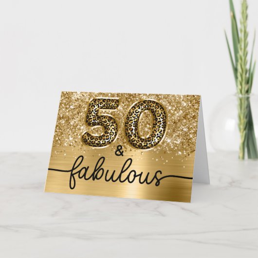 Glittery Gold Leopard Glam 50 and Fabulous Karte (Vorderseite)