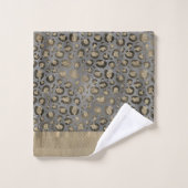 Glittery Gold Leopard Print on Glossy Grau Badhandtuch Set (Waschlappen)