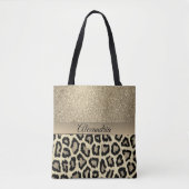 Glittery Gold Leopard Print Personalisiert Tasche (Vorderseite)