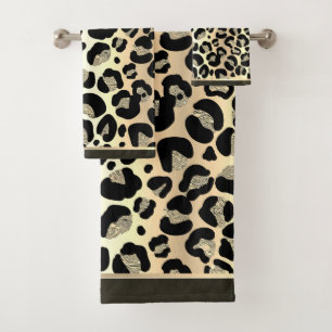 Glittery Gold Leopard Safari Print Badhandtuch Set
