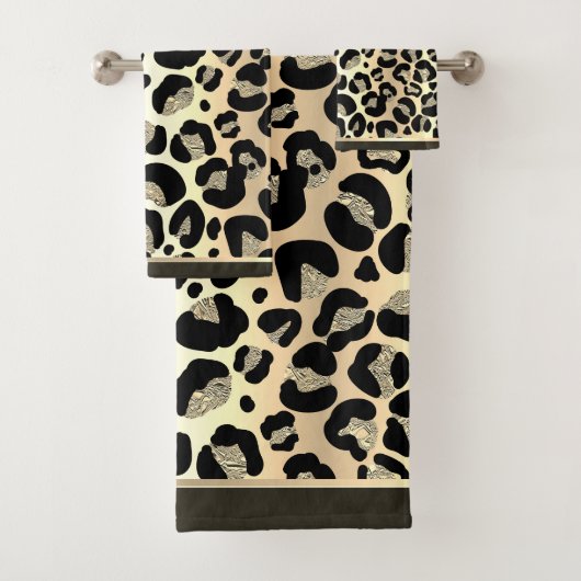 Glittery Gold Leopard Safari Print Badhandtuch Set (Insitu)