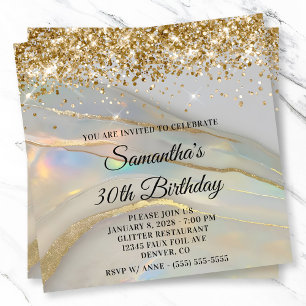 Glittery Gold Marbled Opal 30. Geburtstag Einladung