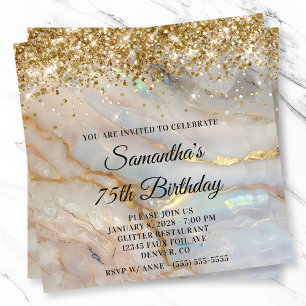 Glittery Gold Marbled Opal 75. Geburtstag Einladung