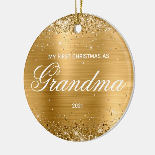 Glittery Gold Meine ersten Weihnachten als Oma Keramik Ornament (Links)