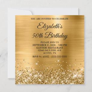 Glittery Gold Metallic 50. Geburtstag Einladung