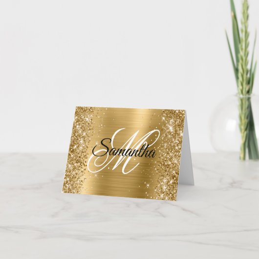 Glittery Gold Metallic Foil Extravagant Monogram Karte (Vorderseite)