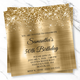 Glittery Gold Metallic Foil Look 50. Geburtstag Einladung