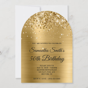 Glittery Gold Metallic Foto 50. Geburtstag Einladung