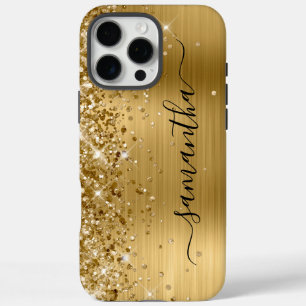 Glittery Gold Metallic Girly Signature iPhone 16 Pro Max Hülle