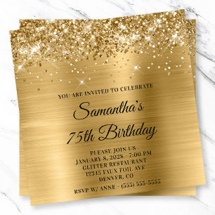 Glittery Gold Metallic Look 75. Geburtstag Einladung