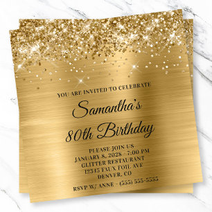 Glittery Gold Metallic Look 80. Geburtstag Einladung
