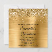 Glittery Gold Metallic Look Quinceanera Einladung (Vorderseite)